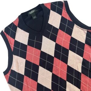Brooks Brothers Sweater Vest Mens Large Navy Pink Argyle Cotton V-Neck Knit